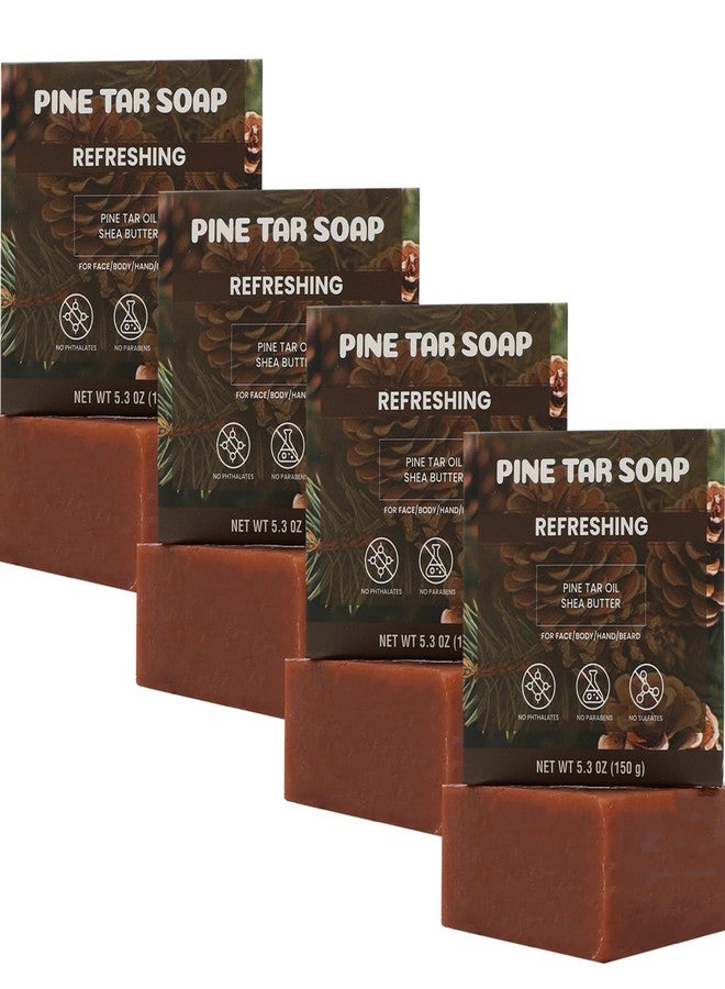 Rinse & Robust Mens Pine Tar Soap Bar Set, 4 Pack Natural Handmade Cleansing Bar Soap for Men, Exfoliating & Moisturizing Bath Soap with Pine Tar & Shea Butter | 5.3 oz of 4 Bars - Image 1